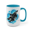 Orca Whale Blue Circles Ink Art Two-Tone Coffee Mugs 15Oz Mug