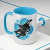 Orca Whale Blue Circles Ink Art Two-Tone Coffee Mugs 15Oz Mug