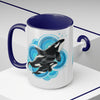 Orca Whale Blue Circles Ink Art Two-Tone Coffee Mugs 15Oz Mug