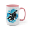 Orca Whale Blue Circles Ink Art Two-Tone Coffee Mugs 15Oz Mug