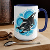 Orca Whale Blue Circles Ink Art Two-Tone Coffee Mugs 15Oz Mug