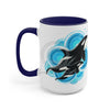 Orca Whale Blue Circles Ink Art Two-Tone Coffee Mugs 15Oz / Mug