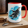 Orca Whale Blue Circles Ink Art Two-Tone Coffee Mugs 15Oz Mug