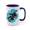 Orca Whale Blue Circles Ink Art Two-Tone Coffee Mugs 15Oz Mug