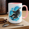 Orca Whale Blue Circles Ink Art Two-Tone Coffee Mugs 15Oz Mug
