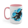 Orca Whale Blue Circles Ink Art Two-Tone Coffee Mugs 15Oz / Pink Mug