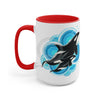 Orca Whale Blue Circles Ink Art Two-Tone Coffee Mugs 15Oz / Red Mug
