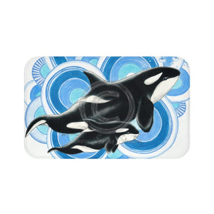 Orca Whale Blue Circles Ink Bath Mat 34 × 21 Home Decor