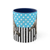 Orca Whale Blue Polka Dot Pinstripe Art Accent Coffee Mug 11Oz Navy /