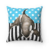 Orca Whale Blue Polka Dot Watercolor Art Square Pillow Home Decor
