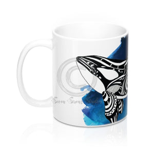 Orca Whale Blue Tribal Watercolor Ink Art Mug 11Oz
