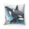 Orca Whale Blue Vintage Map Watercolor Art Square Pillow Home Decor