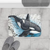Orca Whale Blue Watercolor Vintage Map Art Bath Mat Home Decor