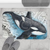 Orca Whale Blue Watercolor Vintage Map Art Bath Mat Home Decor