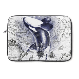 Orca Whale Breaching Blue Vintage Map Laptop Sleeve 13
