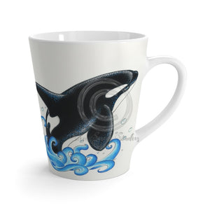 Orca Whale Breaching Dots Ink Art Latte Mug 12Oz Mug