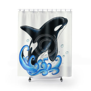 Orca Whale Breaching Dots Ink Art Shower Curtain 71 × 74 Home Decor