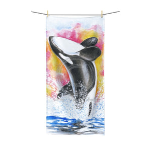 Orca Whale Breaching Rainbow Watercolor Art Polycotton Towel Beach 36X72 Home Decor