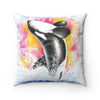 Orca Whale Breaching Rainbow Watercolor Square Pillow 14X14 Home Decor