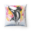 Orca Whale Breaching Rainbow Watercolor Square Pillow Home Decor