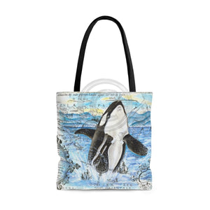 Orca Whale Breaching Vintage Map Tote Bag Large Bags