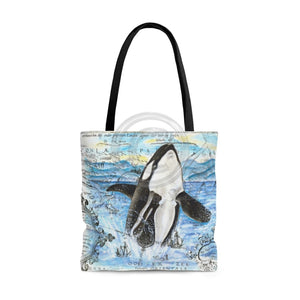 Orca Whale Breaching Vintage Map Tote Bag Large Bags