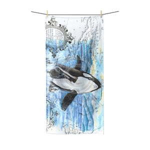 Orca Whale Breaching Vintage Map Watercolor Art Polycotton Towel Beach 36X72 Home Decor