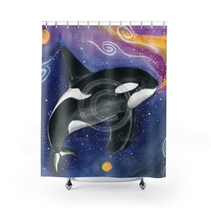 Orca Whale Cosmic Galaxy Art Shower Curtains 71 × 74 Home Decor