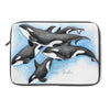 Orca Whale Family Blue Watercolor Ink Laptop Sleeve 13