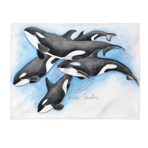 Orca Whale Family Pod Watercolor Art Velveteen Plush Blanket 60 × 80 All Over Prints
