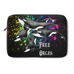 Orca Whale Family Splash Watercolor Ink Laptop Sleeve 13