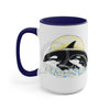 Orca Whale Family Sun Surf Ink Art Two-Tone Coffee Mugs 15Oz / Blue Mug