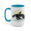 Orca Whale Family Sun Surf Ink Art Two-Tone Coffee Mugs 15Oz / Light Blue Mug