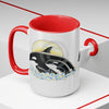 Orca Whale Family Sun Surf Ink Art Two-Tone Coffee Mugs 15Oz Mug