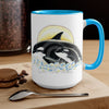 Orca Whale Family Sun Surf Ink Art Two-Tone Coffee Mugs 15Oz Mug