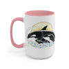 Orca Whale Family Sun Surf Ink Art Two-Tone Coffee Mugs 15Oz / Pink Mug