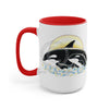 Orca Whale Family Sun Surf Ink Art Two-Tone Coffee Mugs 15Oz / Red Mug