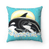 Orca Whale Family Teal Chic Square Pillow Home Decor