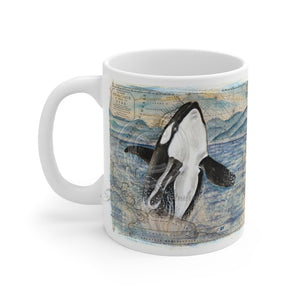 Orca Whale Grunge Vintage Map Watercolor Art Mug 11Oz