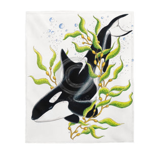 Orca Whale In Kelp Ink Art Velveteen Plush Blanket 50 × 60 All Over Prints