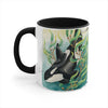 Orca Whale In Kelp Watercolor Art Accent Coffee Mug 11Oz Black /