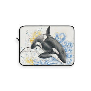 Orca Whale Jumping Blue Wave Watercolor Art Laptop Sleeve 15