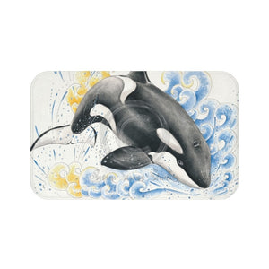 Orca Whale Jumping Into Blue Waves Watercolor Bath Mat 34 × 21 Home Decor