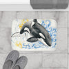 Orca Whale Jumping Into Blue Waves Watercolor Bath Mat Home Decor