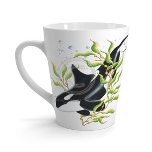 Orca Whale Kelp Forest Ink Art Latte Mug 12Oz Mug