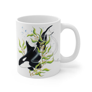 Orca Whale Kelp Forest Ink Art Mug 11Oz