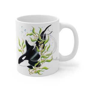 Orca Whale Kelp Forest Ink Art Mug 11Oz