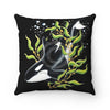 Orca Whale Kelp Forest Ink Black Pillow 14 × Home Decor