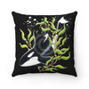 Orca Whale Kelp Forest Ink Black Pillow Home Decor