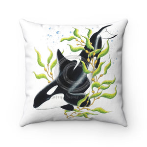 Orca Whale Kelp Forest Ink White Pillow 14 × Home Decor